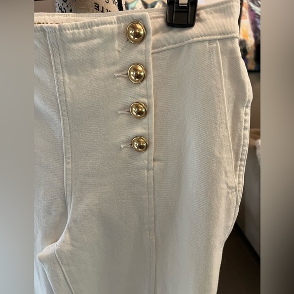 🆕 ⚓️ Michael Kors Sailor High Rise Flared Leg Jeans with gold hardware Buttons - Picture 9 of 17